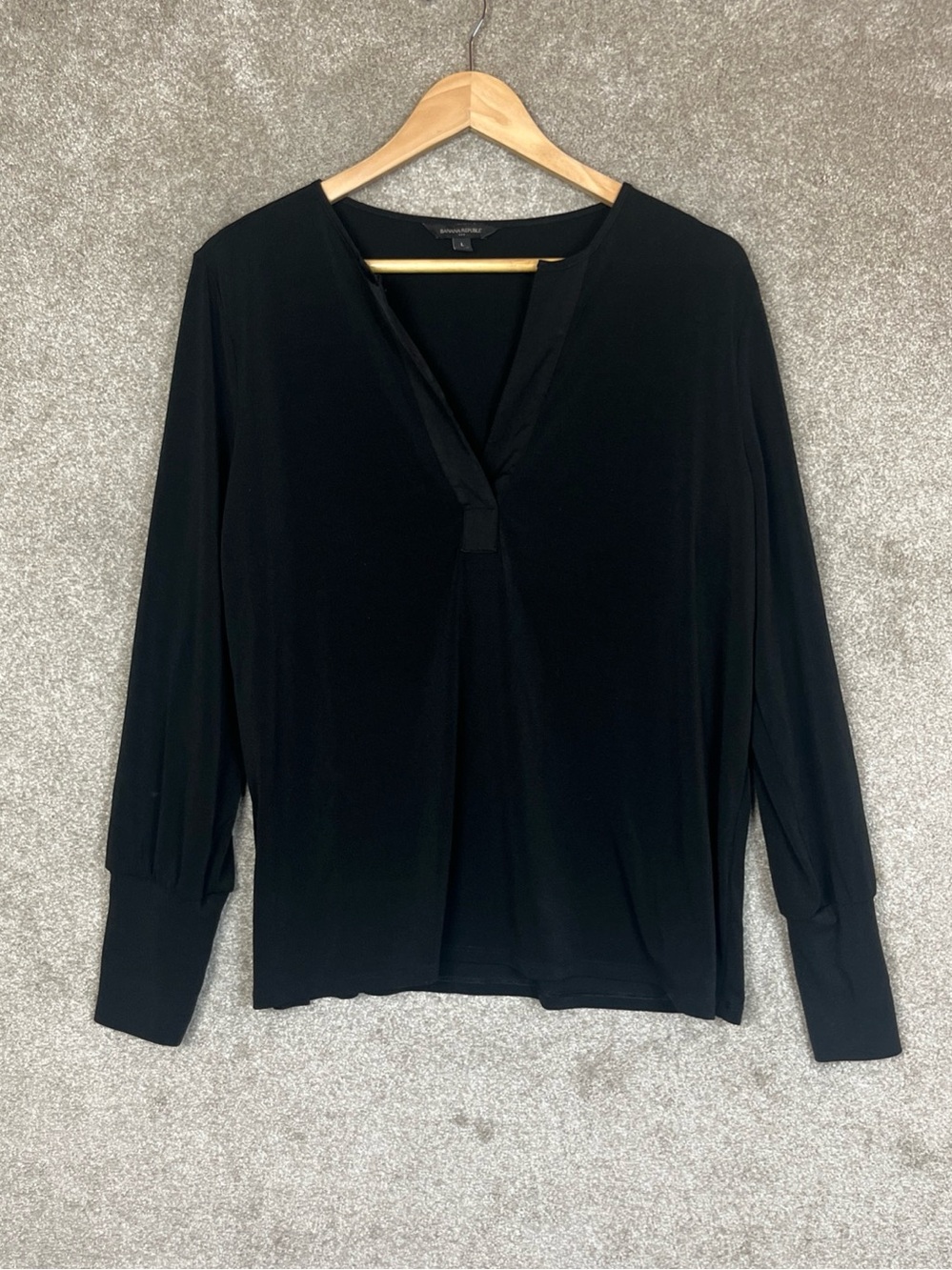 Banana Republic Shirt Womens Large Black Stretch Pullover Long Sleeve- 5325